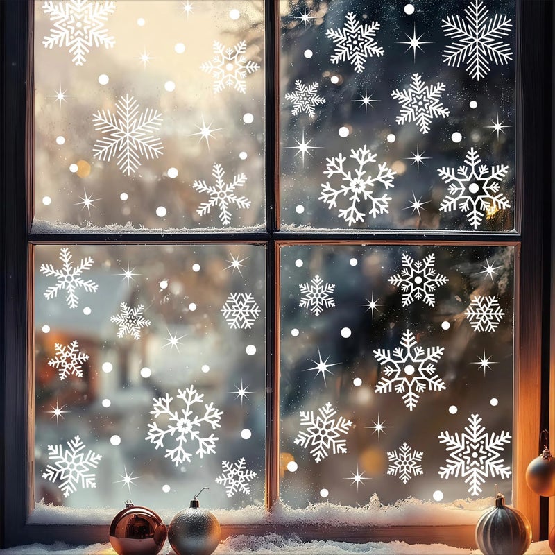 Kasubeso 92Pcs Snowflake Window Clings Decals, Peel and Stick Glitter Christmas Wall Stickers, Removable Winter Xmas Wall Docer for Holiday Party Bedroom Living Room Offices Home Decoration - Image 1